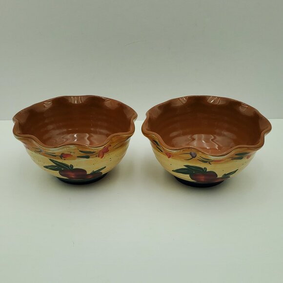 Giftcraft Country Fair Soup Cereal Bowls 2003 Apple Ruffled Edge Dessert Bowls - Picture 2 of 10